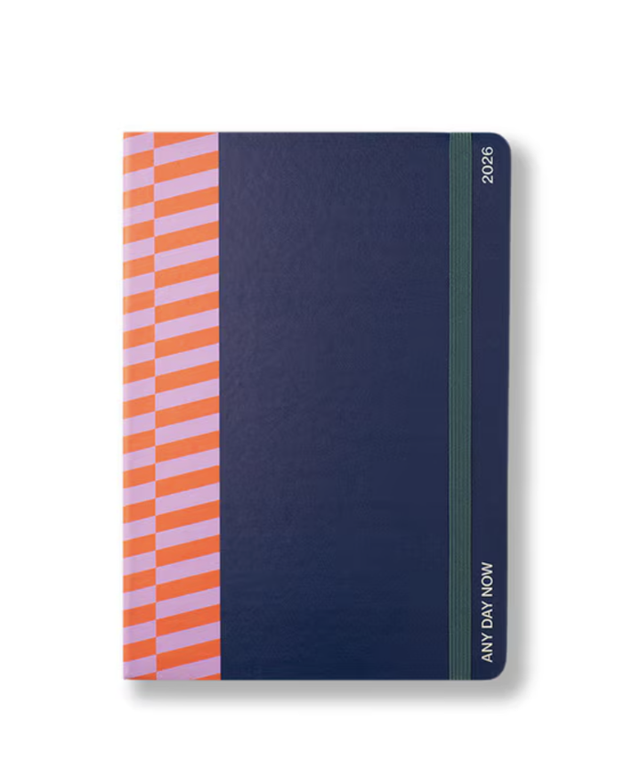 Any Day Now 2026 A5, Weekly Achiever Diary - Navy & Tangerine
