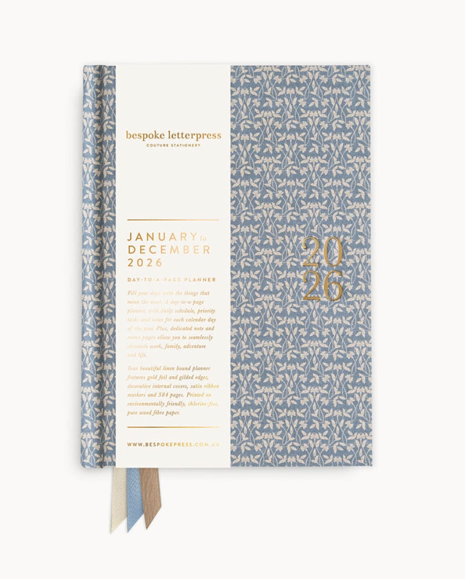 Bespoke 2026 Day to a Page Linen Bound Planner - Frost Bramble