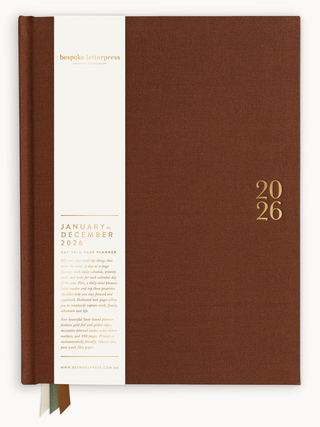 Bespoke 2026 Day to a Page Large Linen Bound Planner - Bronze