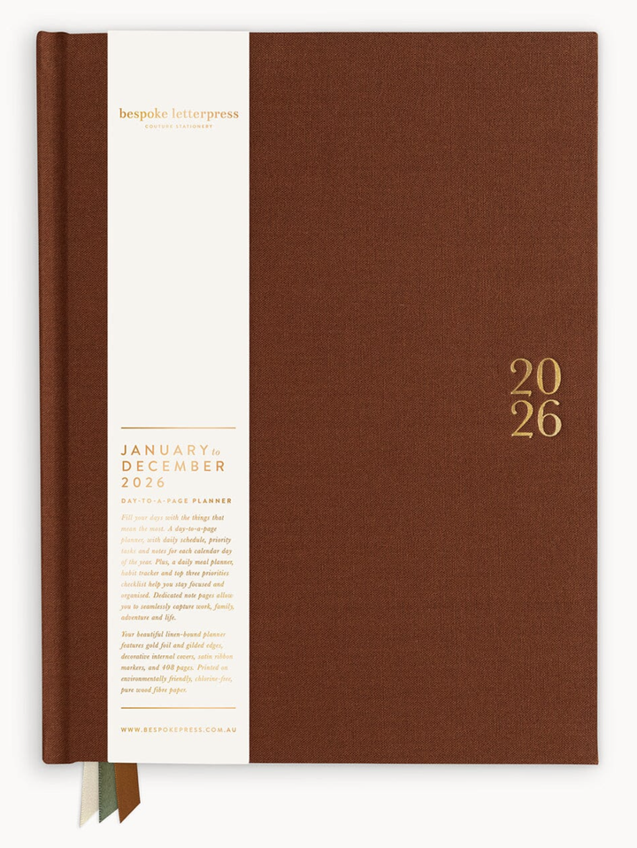 Bespoke 2026 Day to a Page Large Linen Bound Planner - Bronze