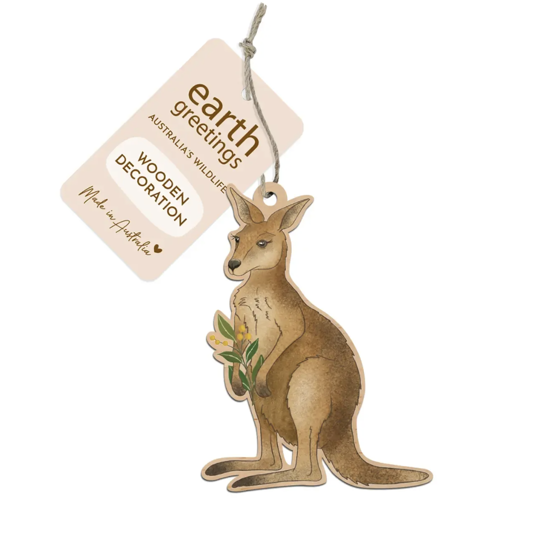Earth Greetings Wooden Decoration - Kangaroo