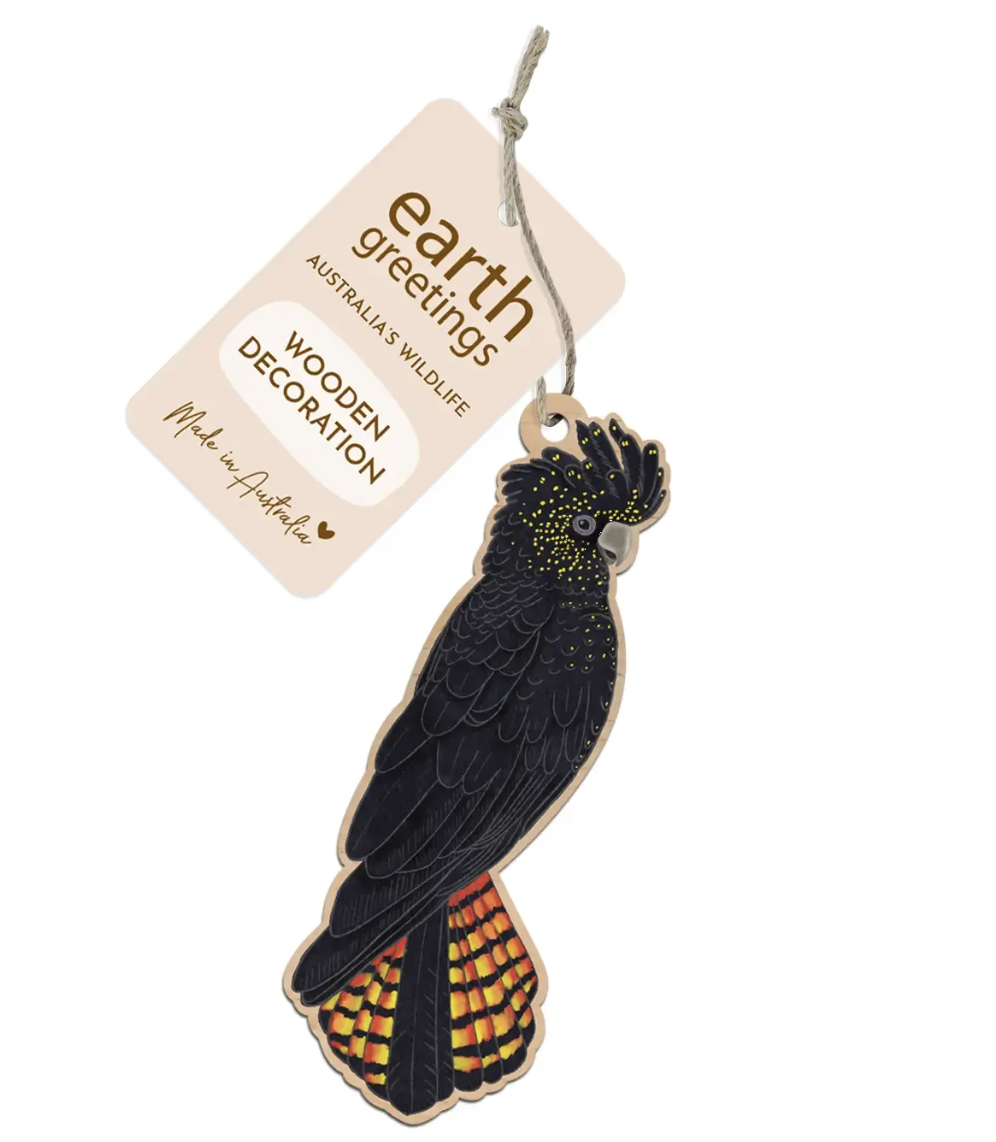 Earth Greetings Wooden Decoration - Red Tailed Black Cockatoo
