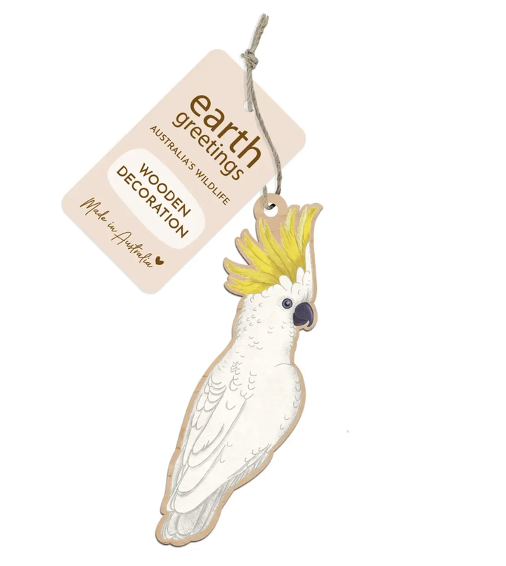 Earth Greetings Wooden Decoration - Sulfur Crested Cockatoo