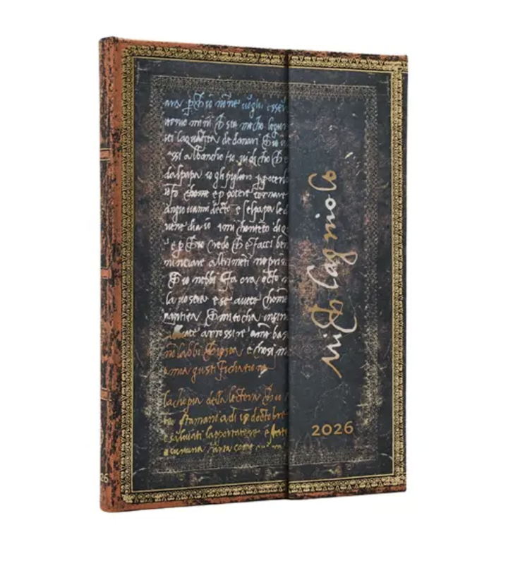 2026 Michelangelo, Handwriting, Midi, Vertical, Hardcover Weekly Diary