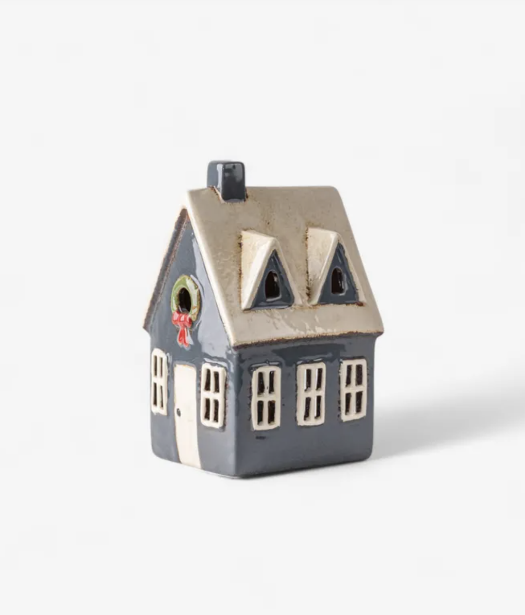 Alsace Tea Light Cottage Navy with Wreath
