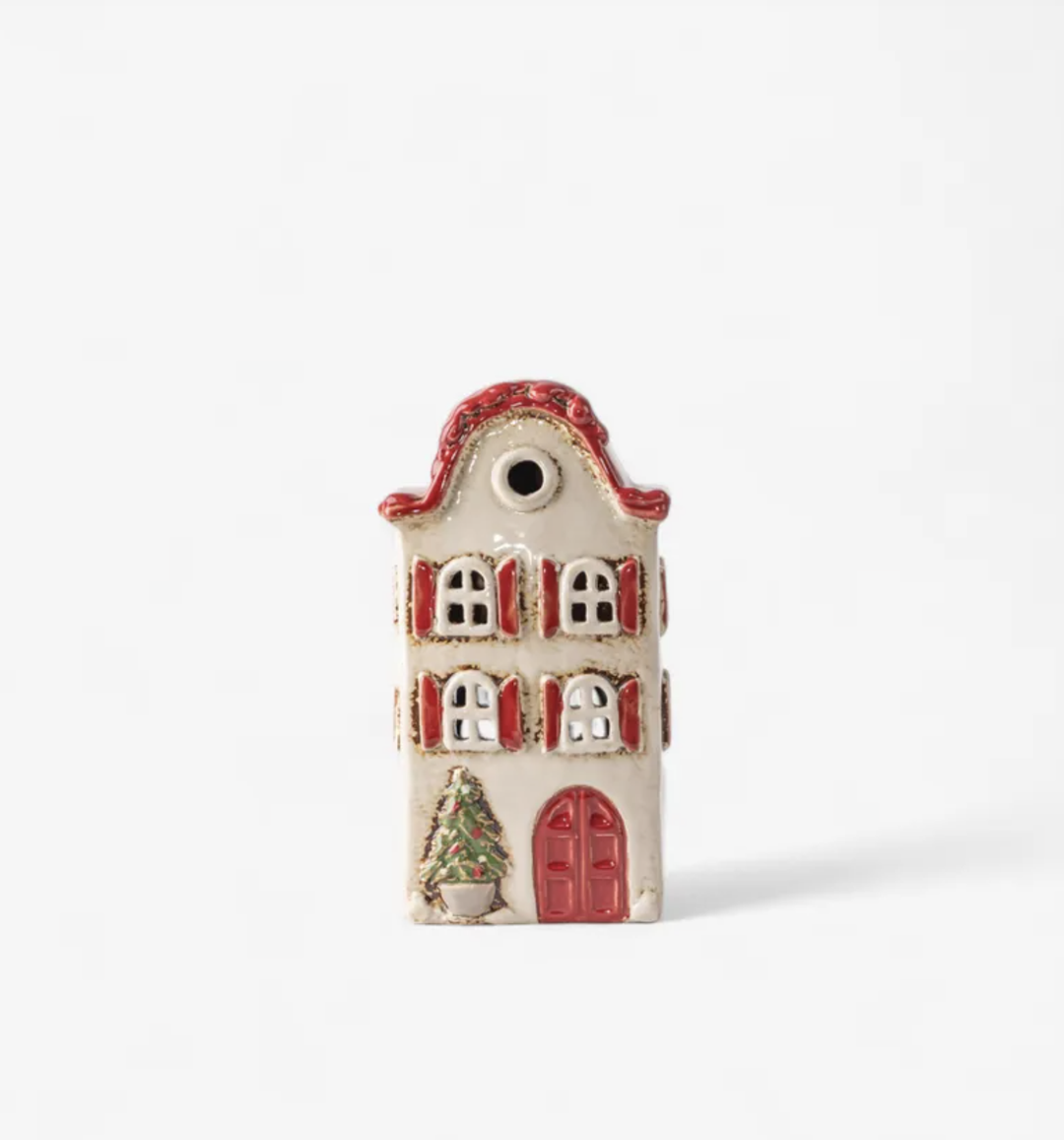 Alsace Tea Light Villa Christmas Stone with Red Shutters