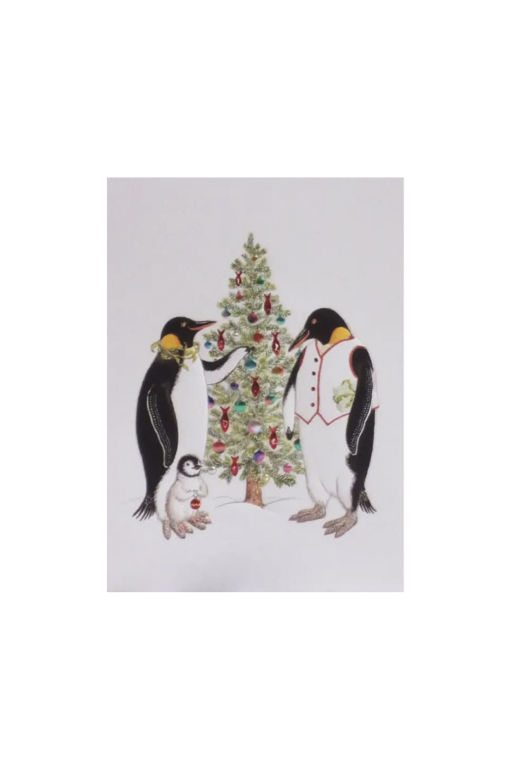 Paula Skene Card - Penguins Decorating Tree