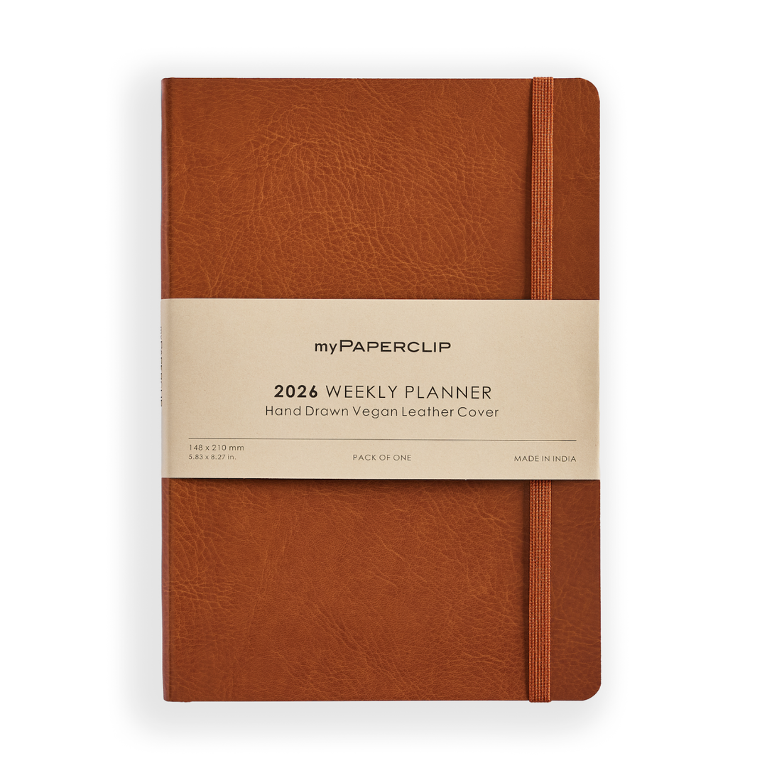 MyPaperclip 2026 Vegan Leather A5 Slim Weekly Planner - Tan