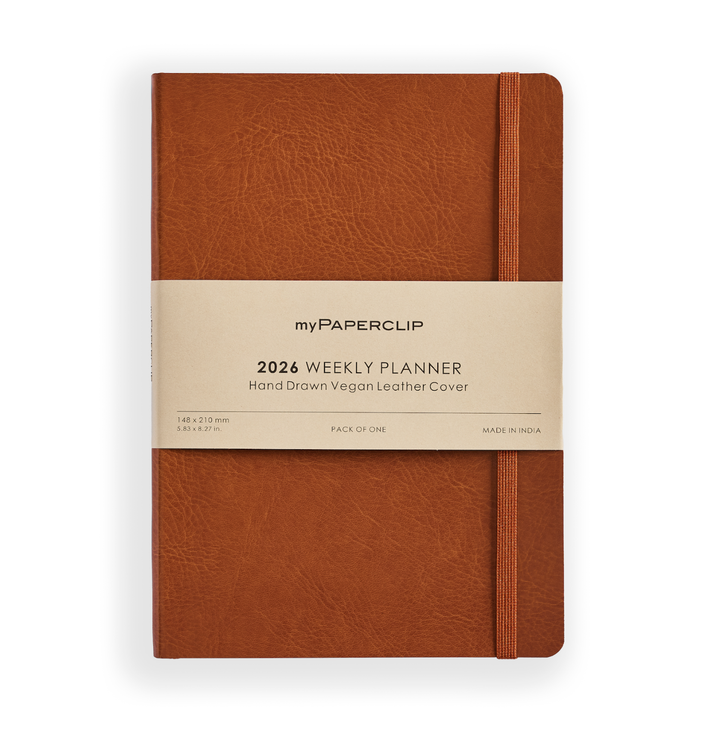MyPaperclip 2026 Vegan Leather A5 Slim Weekly Planner - Tan