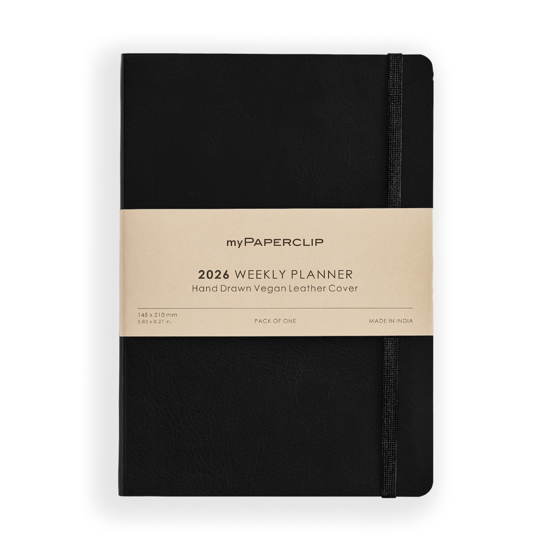 MyPaperclip 2026 Vegan Leather A5 Slim Weekly Planner - Black