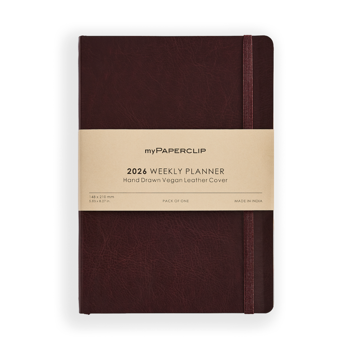 MyPaperclip 2026 Vegan Leather A5 Slim Weekly Planner - Brown