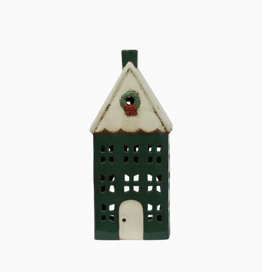 Christmas Tea Light House Green with Wreath Large
