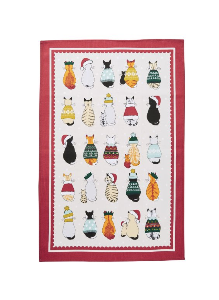 Cotton Tea Towel - Christmas Cats