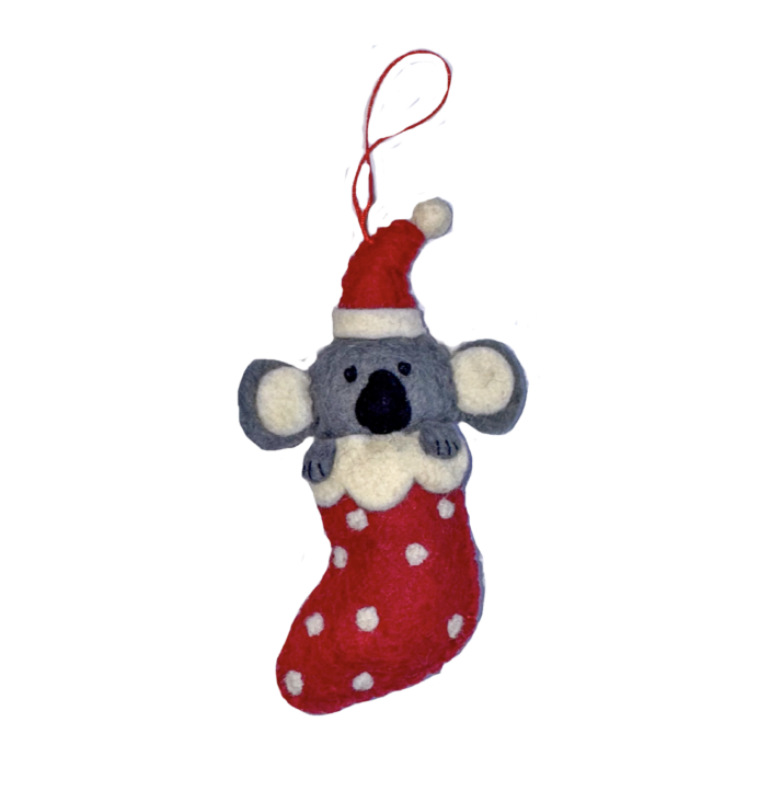 Felt Christmas Decoration - Koala in stocking
