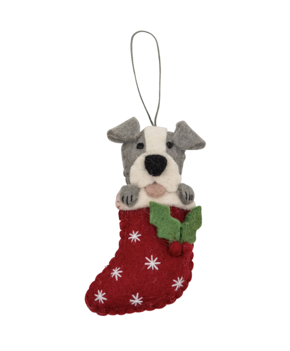 Felt Christmas Decoration - Staffy in stocking