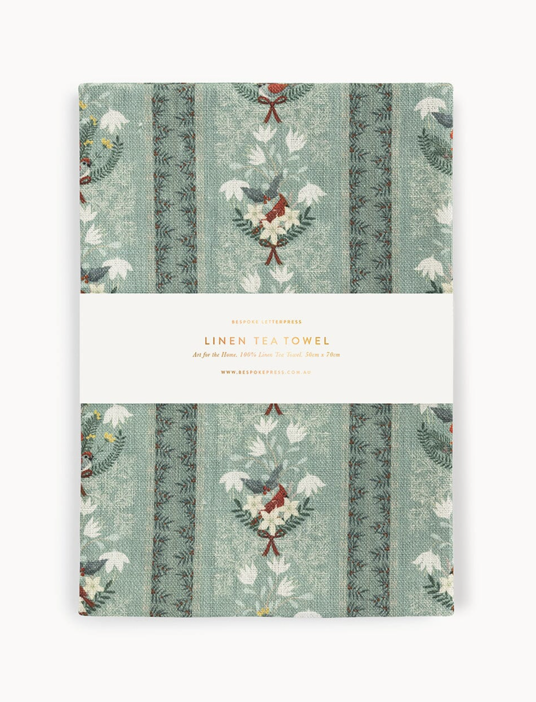 Bespoke Linen Tea Towel - Christmas Songbirds