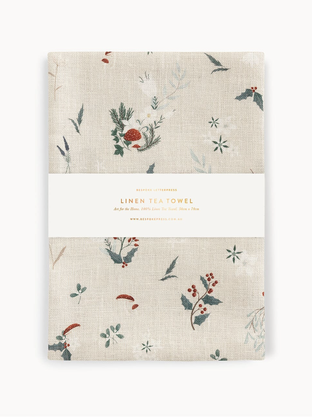 Bespoke Linen Tea Towel - Heirloom Christmas Holly