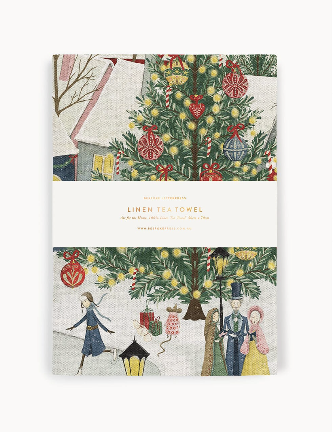 Bespoke Linen Tea Towel - The Christmas Village