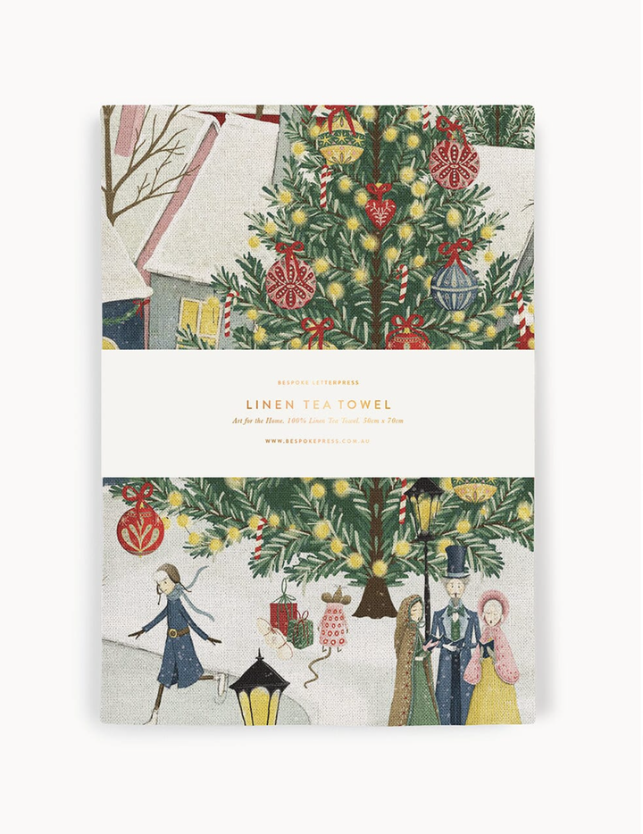 Bespoke Linen Tea Towel - The Christmas Village