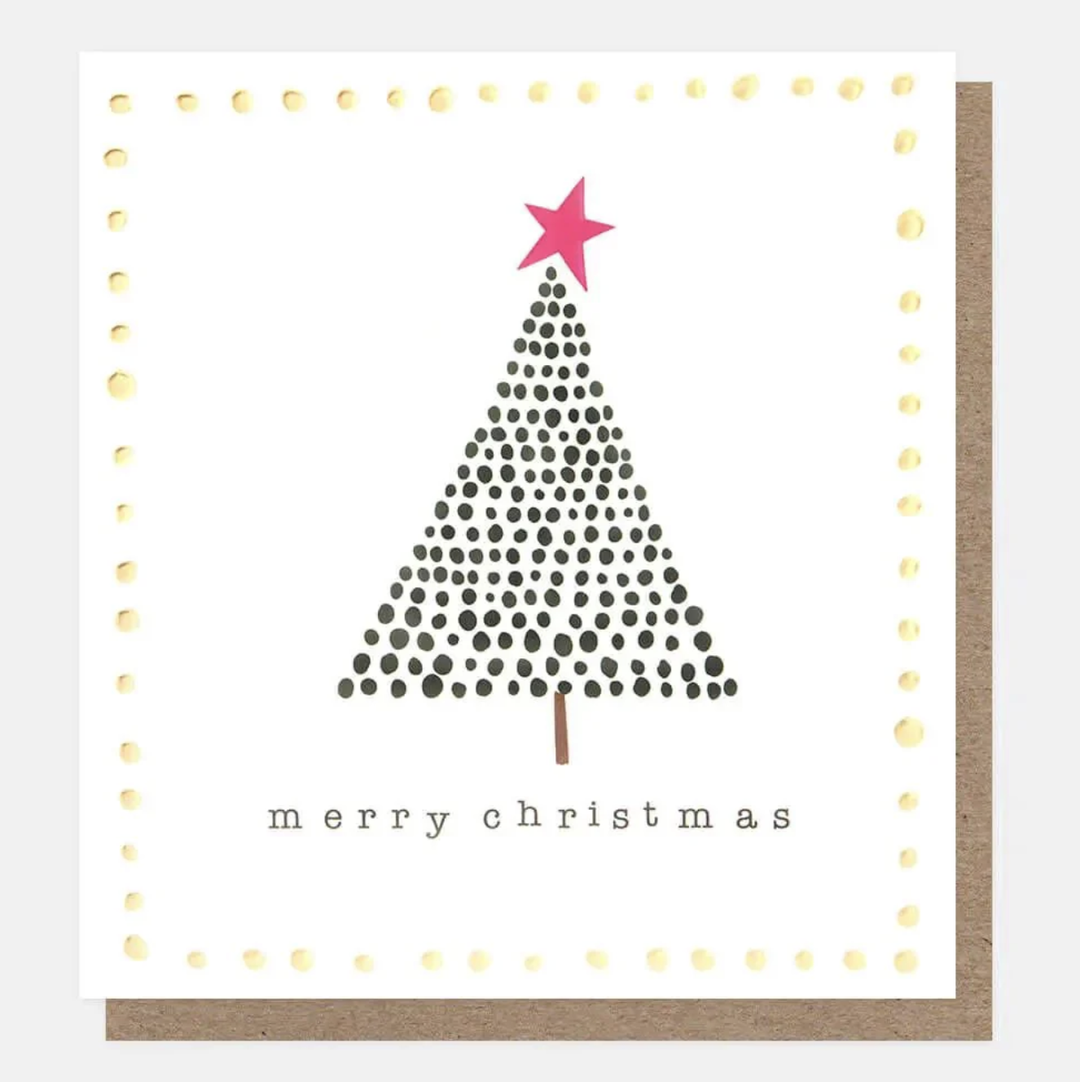 Caroline Gardner Card - Merry Christmas Dotty Tree In Gold Frame
