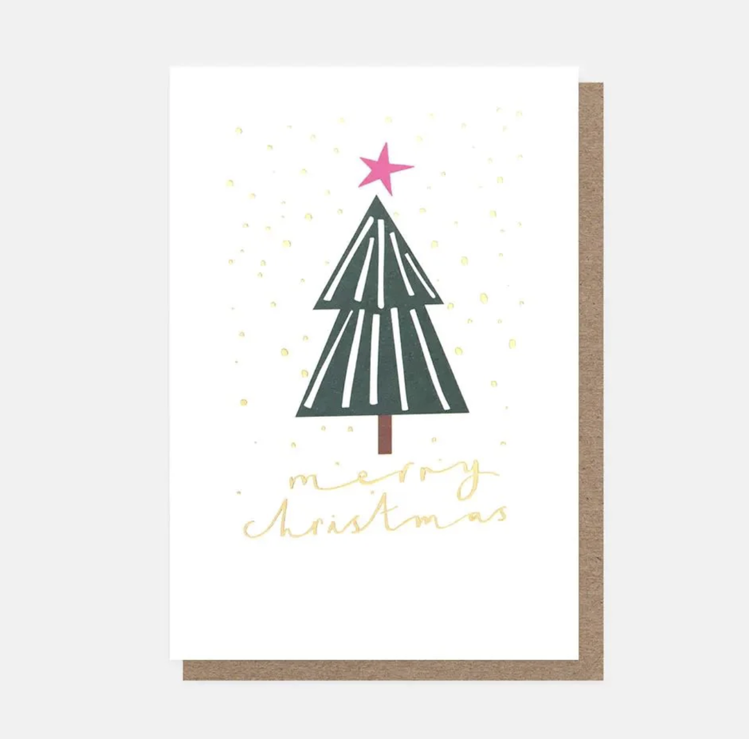 Caroline Gardner Christmas Card Pack - Merry Christmas Geometric Tree Gold Snow
