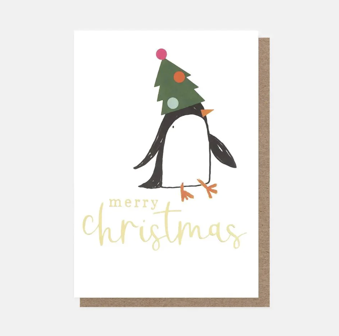 Caroline Gardner Christmas Card Pack - Merry Christmas Penguin In Tree Hat