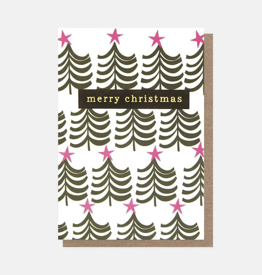 Caroline Gardner Christmas Card Pack - Merry Christmas Tree Pattern