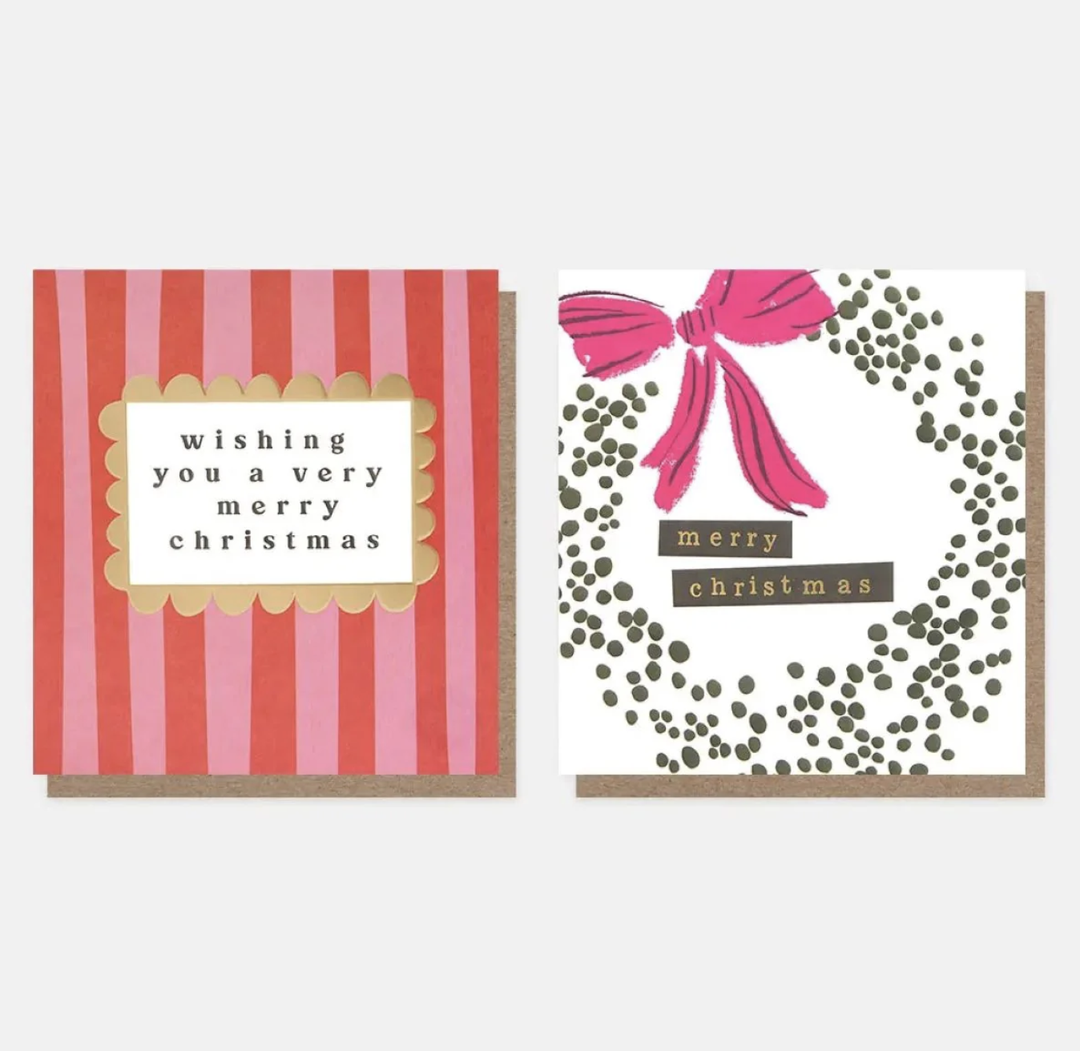 Caroline Gardner Card Pack - Pink/Red Stripe & Dotty Wreath With Bow Mixed