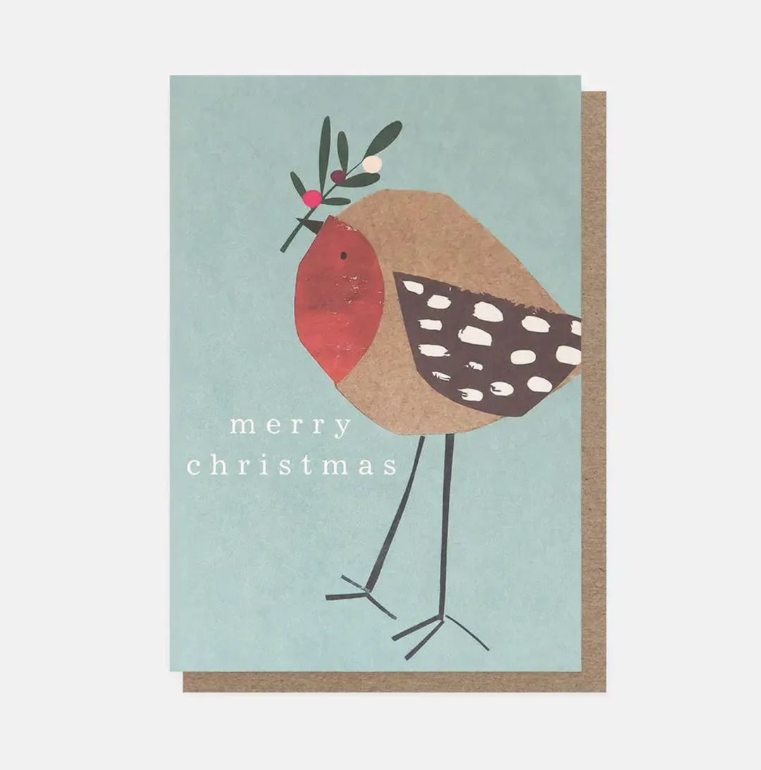 Caroline Gardner Christmas Card Pack - Merry Christmas Collaged Robin