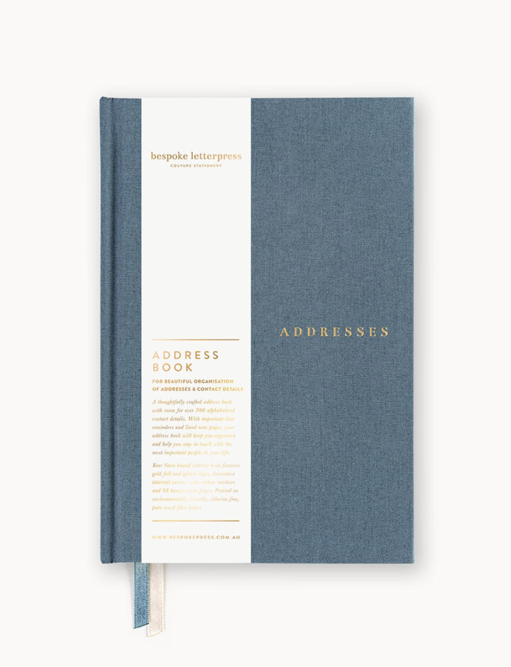 Bespoke Letterpress Address Book - Kashmir Blue