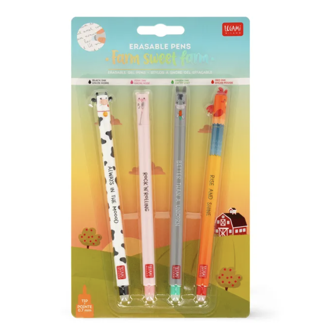 Legami Erasable Gel Pen Set of 4 - Farm Sweet Farm