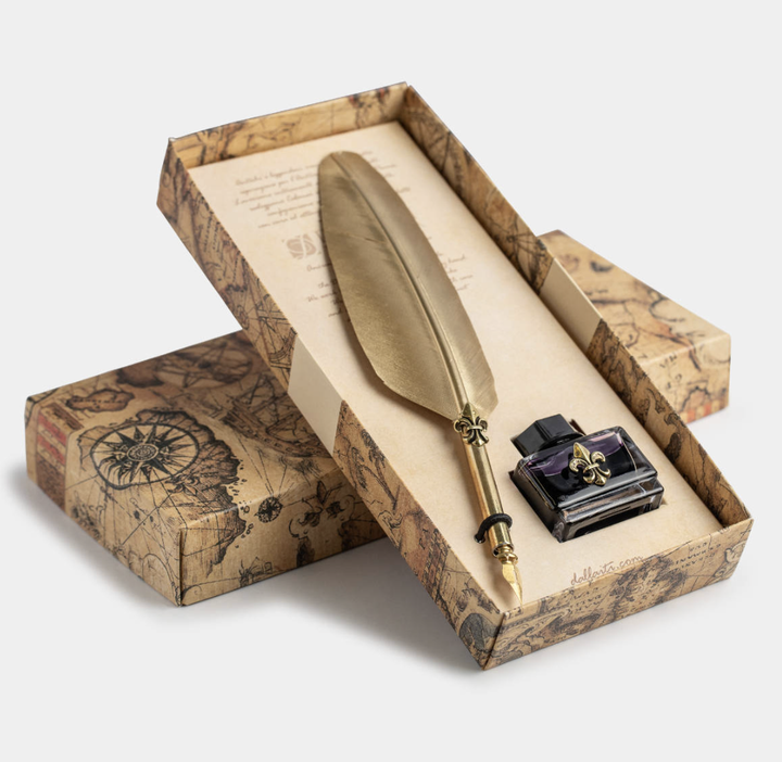 Large Quill Writing Set - Gold Fleur De Lis