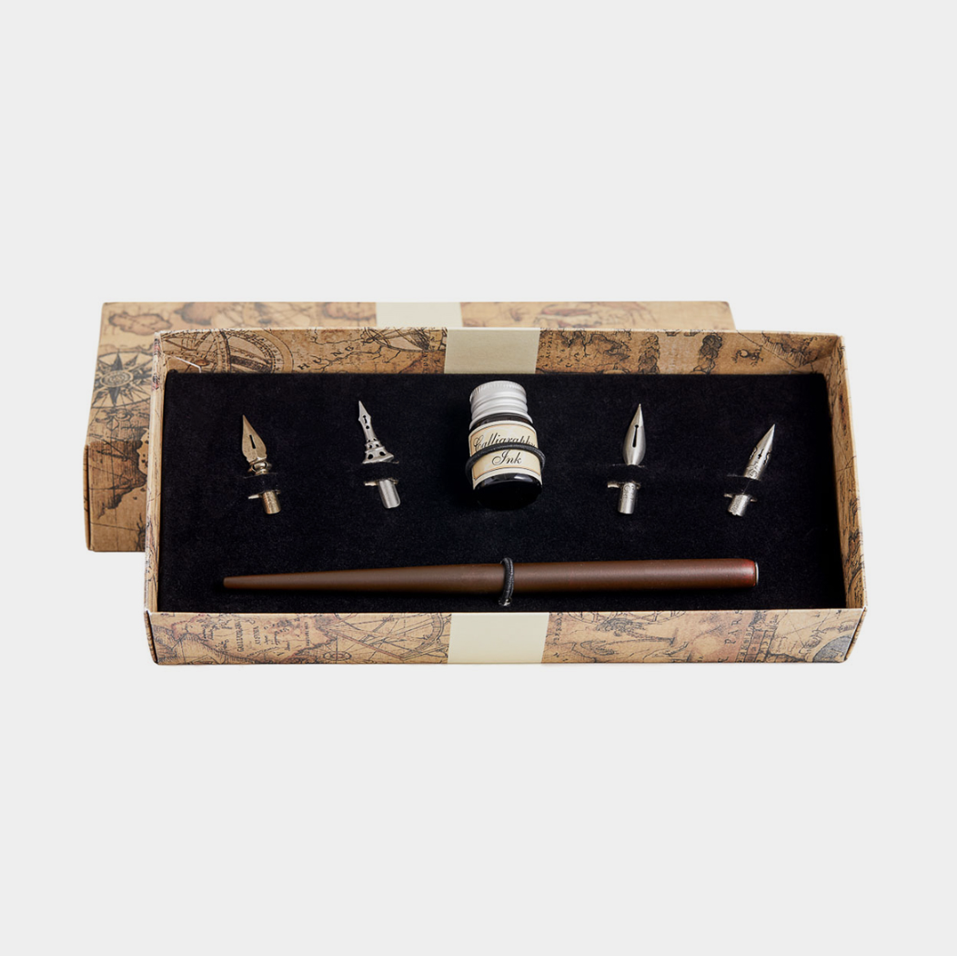 Wooden Dip Pen Writing Set - Dark Wood