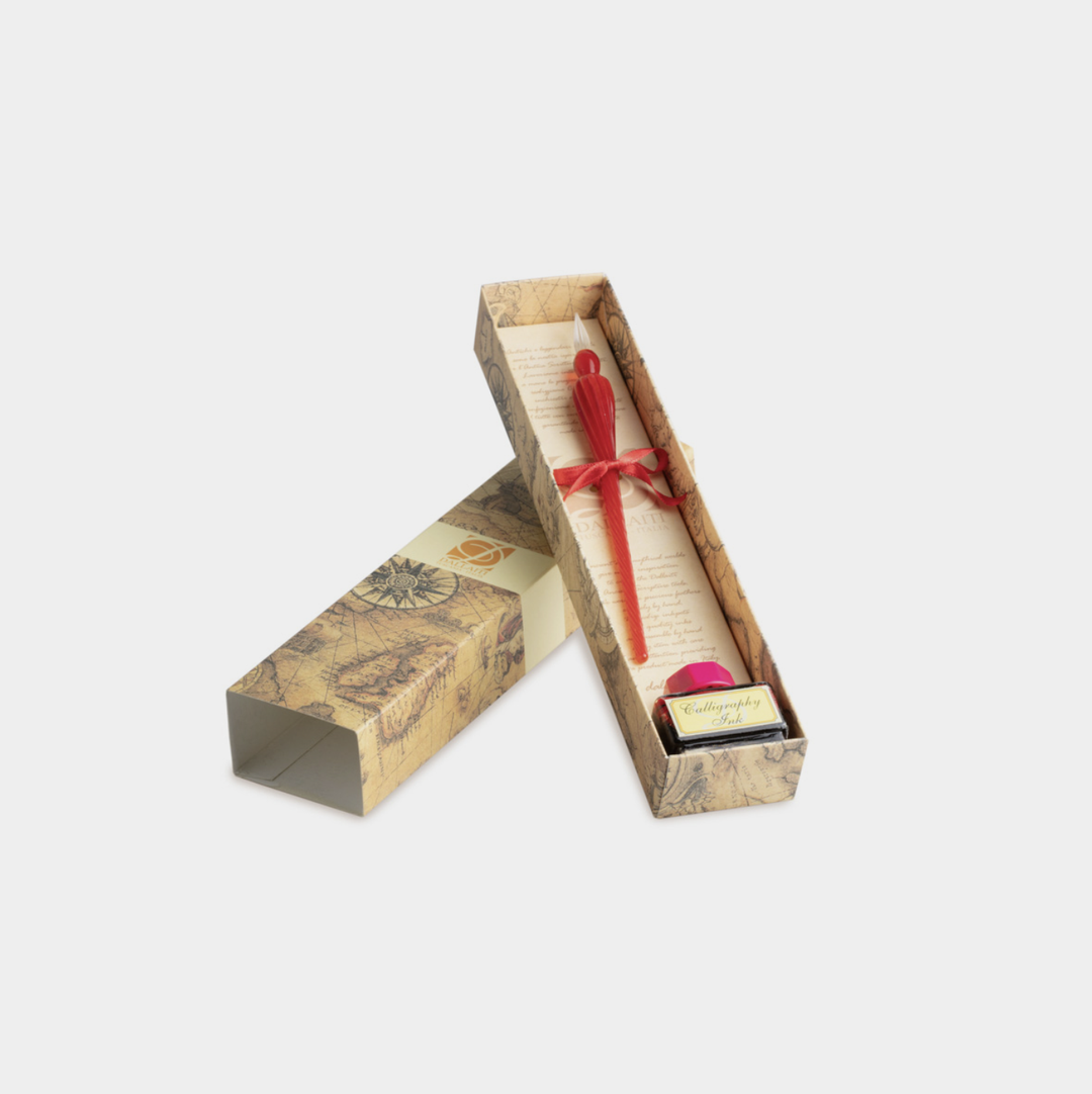 Large Glass Pen with Ink - Red