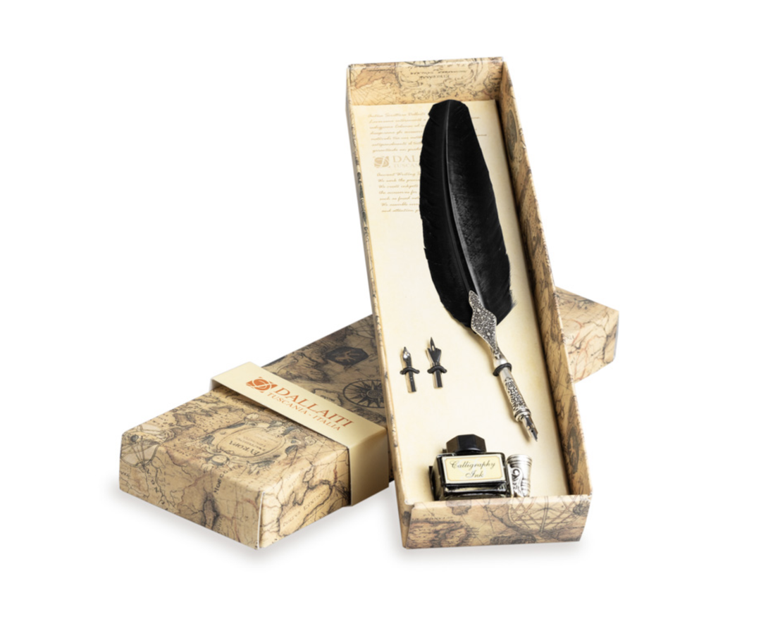 Feather Pen Set with Holder - Black