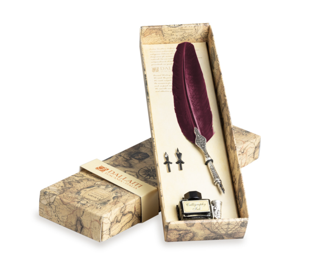 Feather Pen Set with Holder - Bordeaux