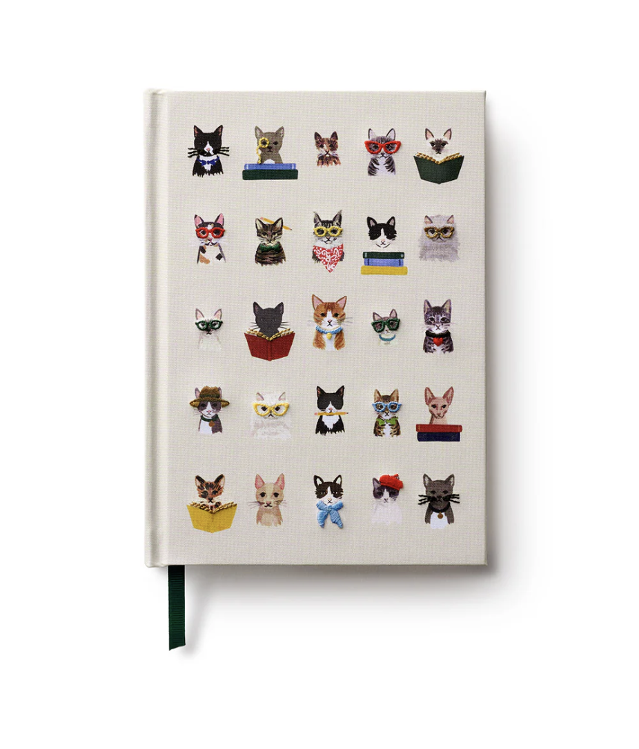 Embroidered Fabric Journal - Studious Cats