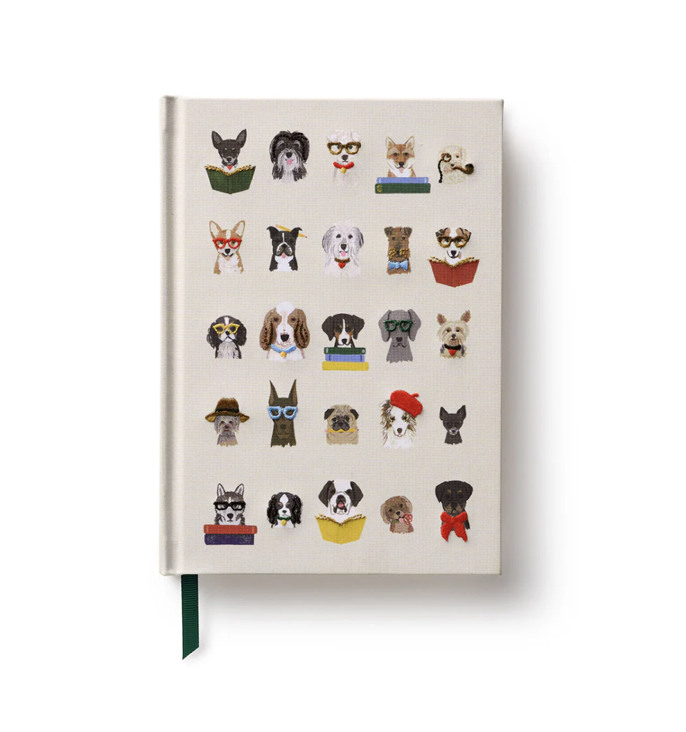 Embroidered Fabric Journal - Studious Dogs