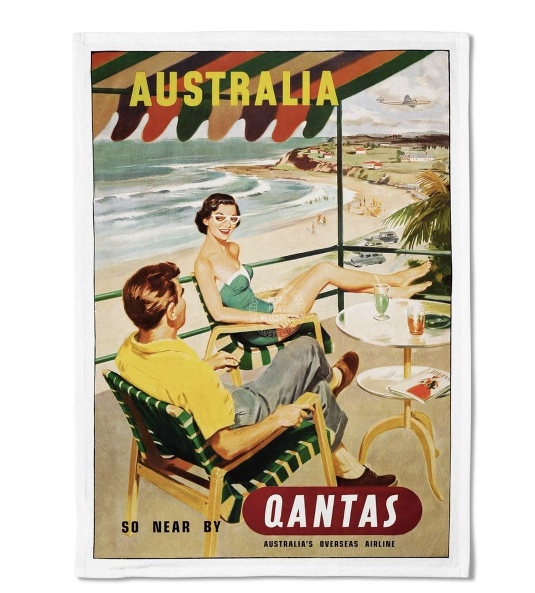 Tea Towel - Qantas Beach 1950's