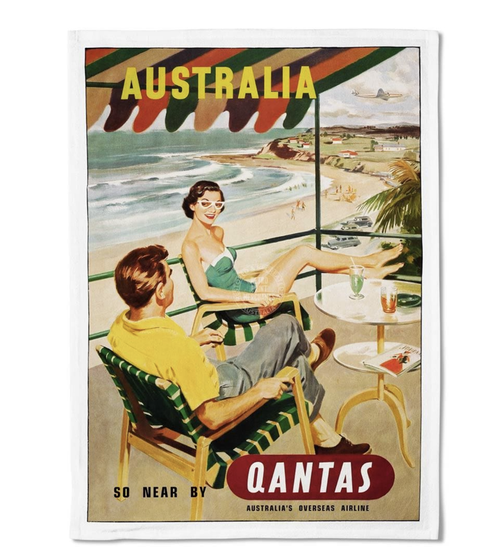 Tea Towel - Qantas Beach 1950's