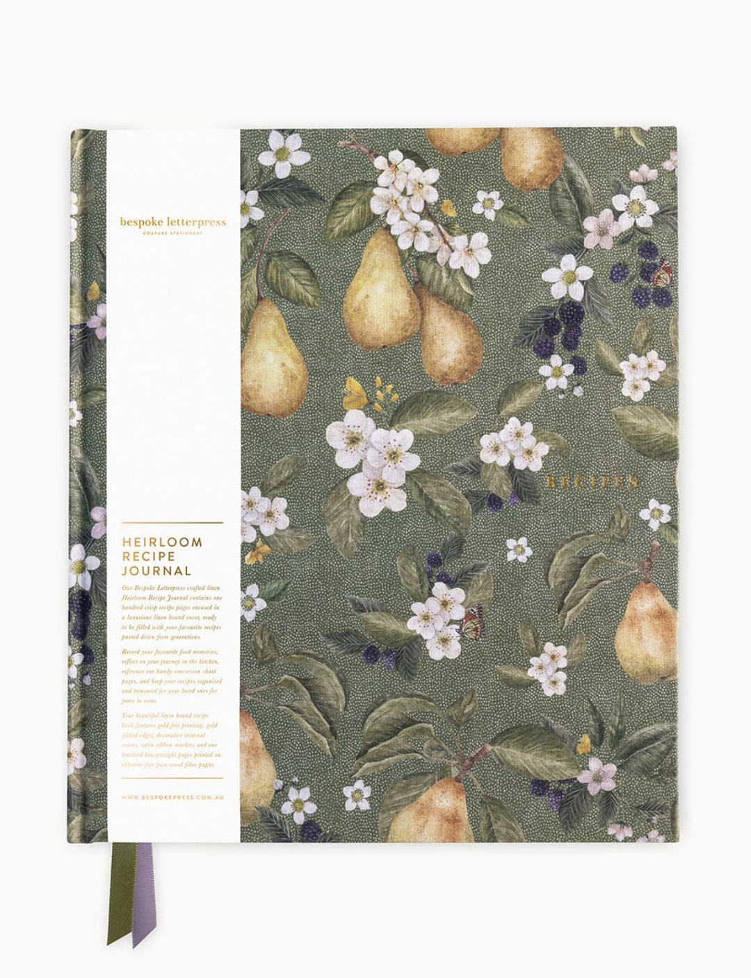 Bespoke Letterpress Journal - Recipe Journal Pears