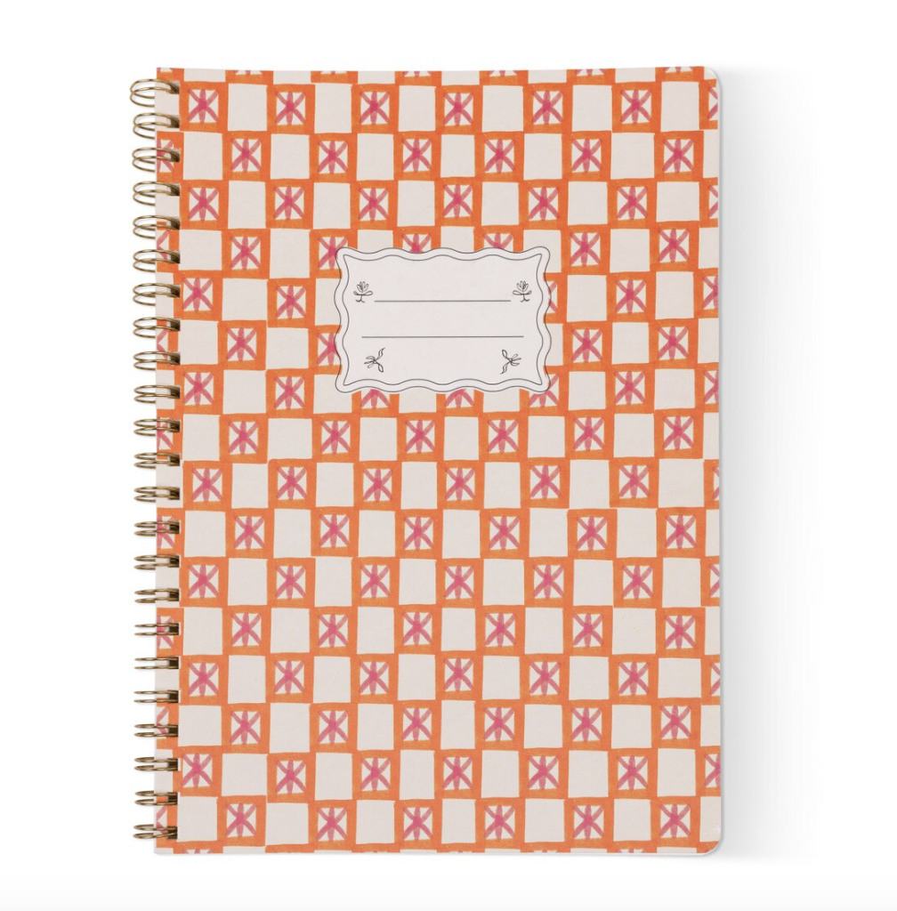 Large Spiral Notebook - Orange Check