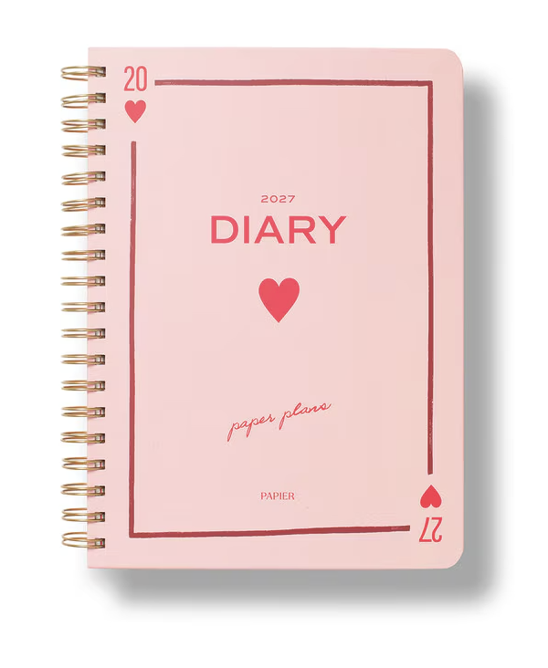 2027 Hardcover Spiral Weekly Diary - Three of Hearts