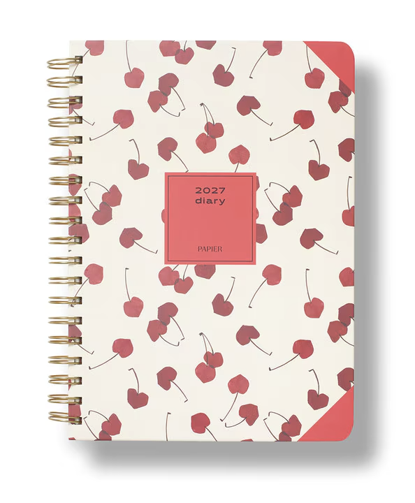 2027 Hardcover Spiral Weekly Diary - Cherry Hearts