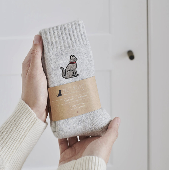 Sweet William Wool Socks - Grey Cat