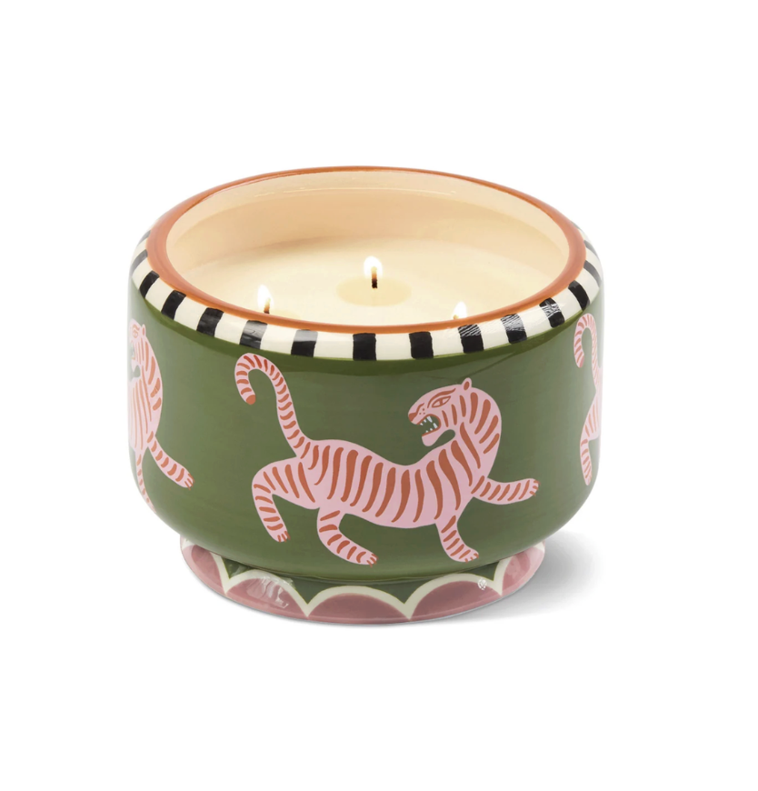 Paddywax 24 oz Ceramic Tiger Candle - Black Cedar & Fig