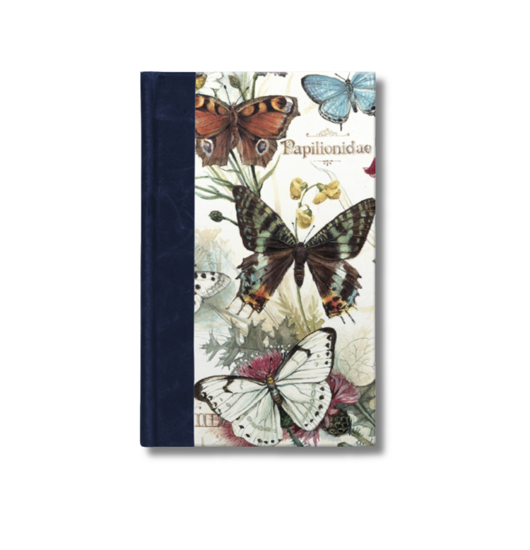 A5 Half-Leather Bound Sketchbook (Blue) - Butterflies