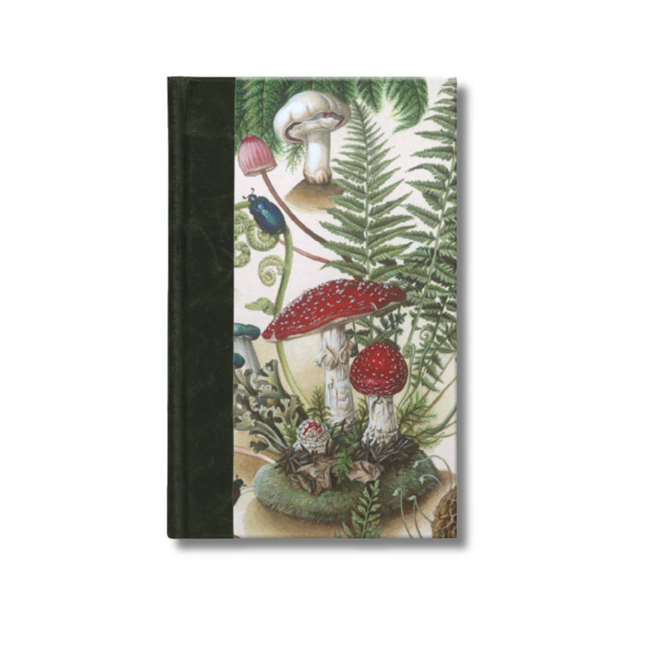 A5 Half-Leather Bound Sketchbook (Green) - Magical World of Fungi
