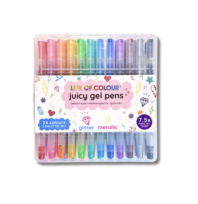 Life of Colour Juicy Gel Pens - Set of 24 - Metallic and Glitter