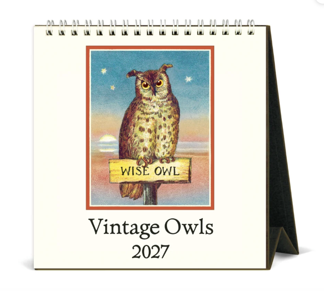 Cavallini 2027 Desk Calendar - Vintage Owls